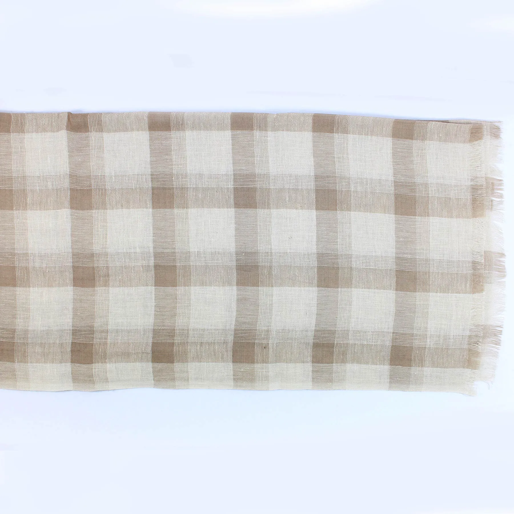 Agnona Scarf Beige Check Cashmere Linen Shawl  SALE