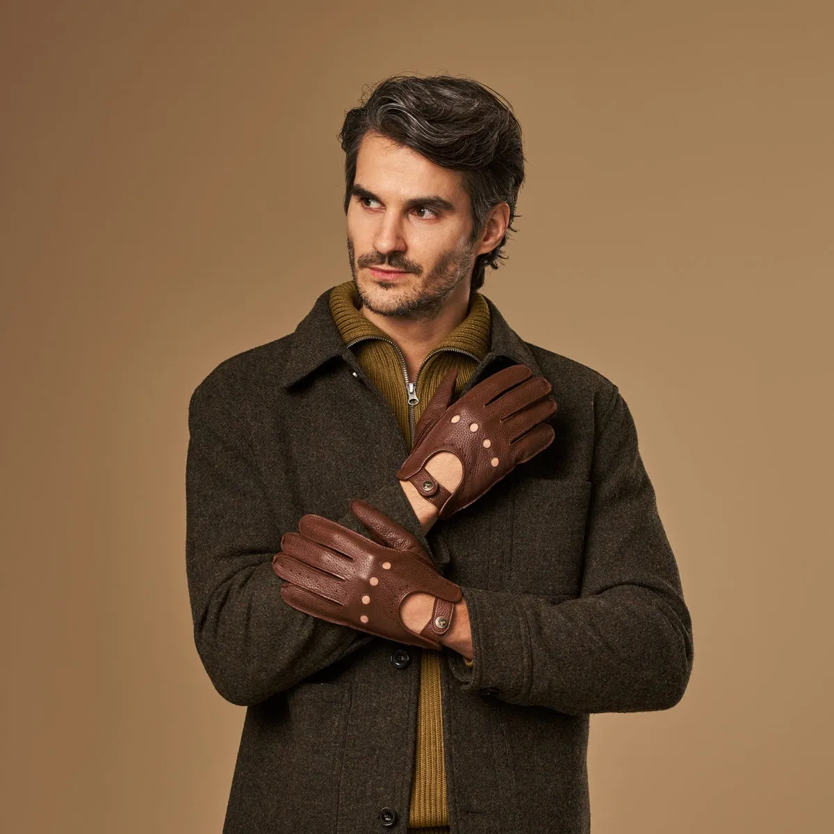 Austin (brown) – luxurious driving gloves made of American deerskin leather