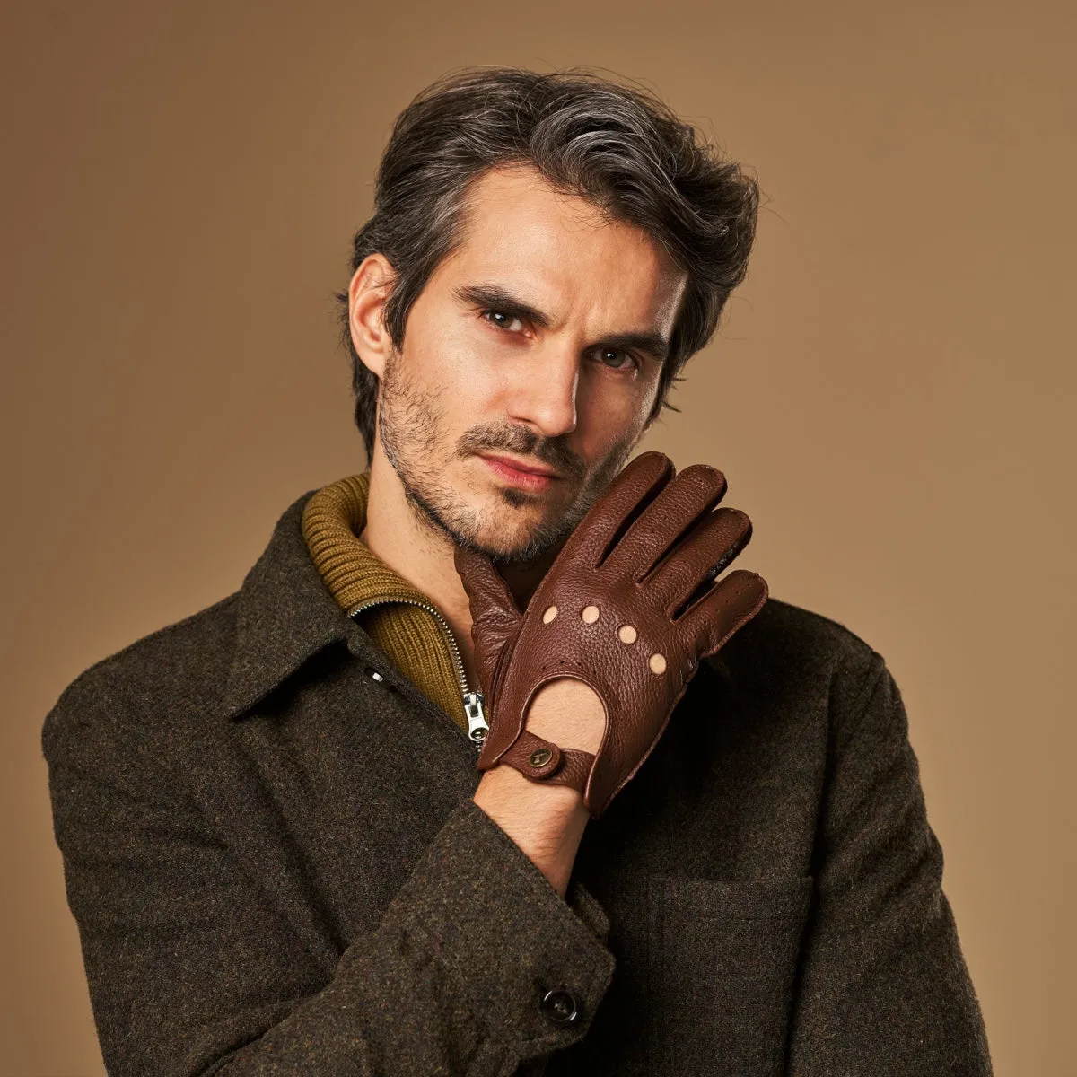 Austin (brown) – luxurious driving gloves made of American deerskin leather