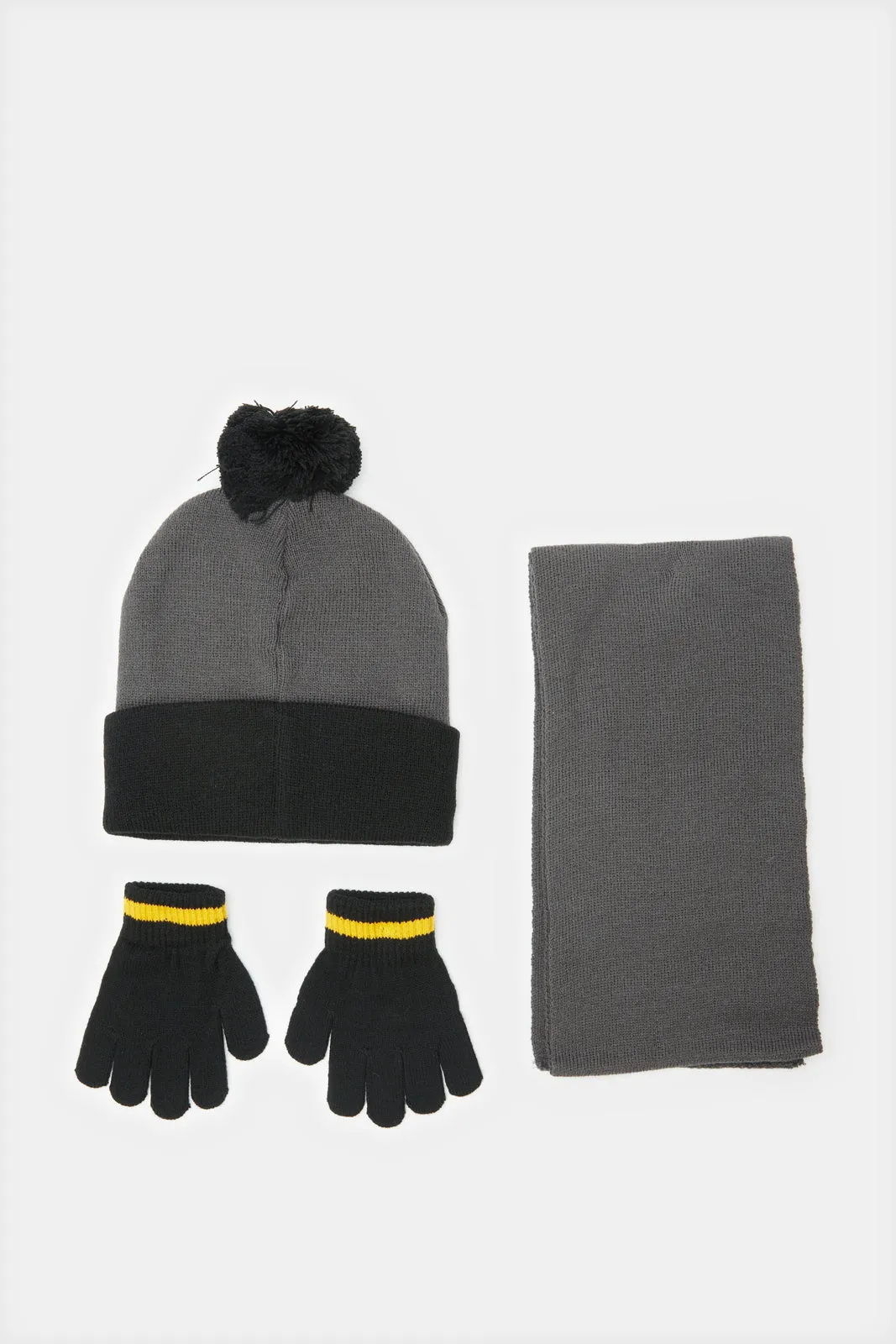 Boys Grey Batman Knitted Knitted Cap Set (3 Piece)