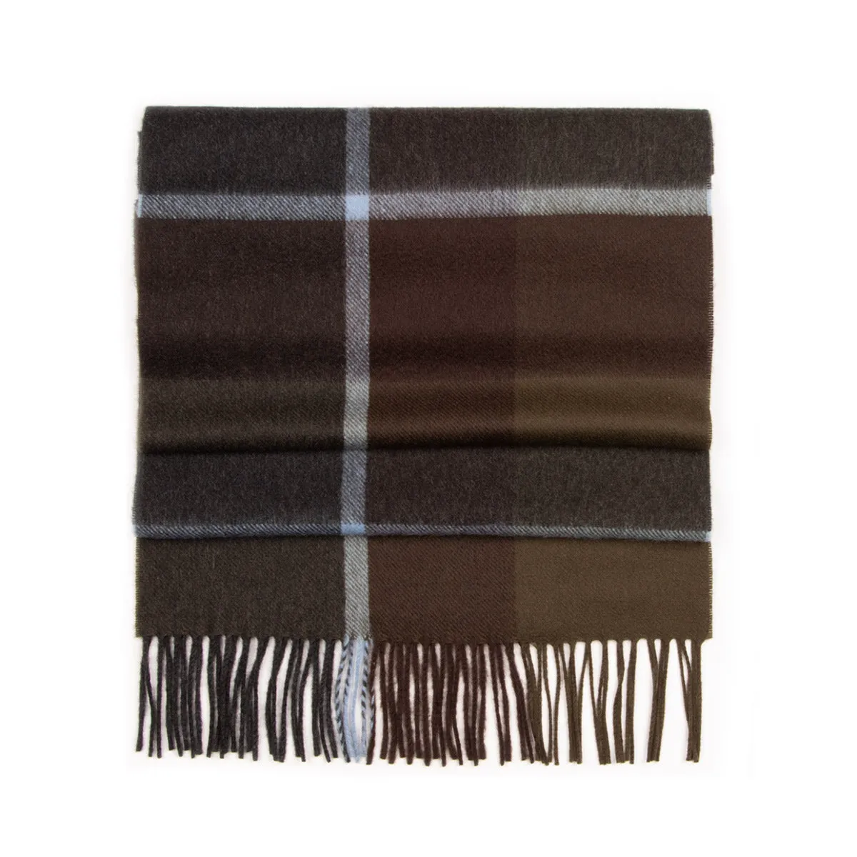 Brown and Blue Windowpane Check Cashmere Scarf