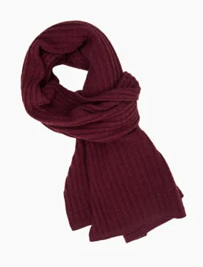 Burgundy Waffle Knitted Wool & Cashmere Scarf