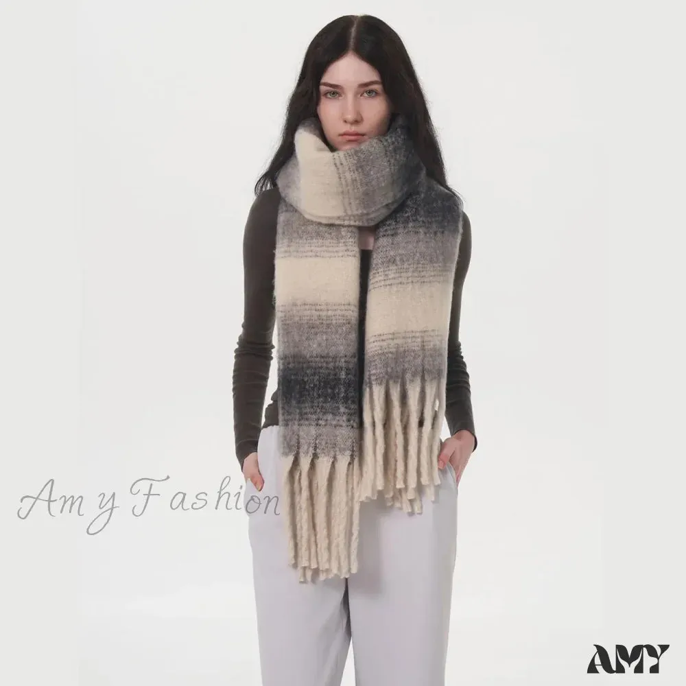 Cashmere Color Block Tassel Muffler Scarf