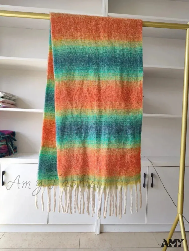 Cashmere Color Block Tassel Muffler Scarf