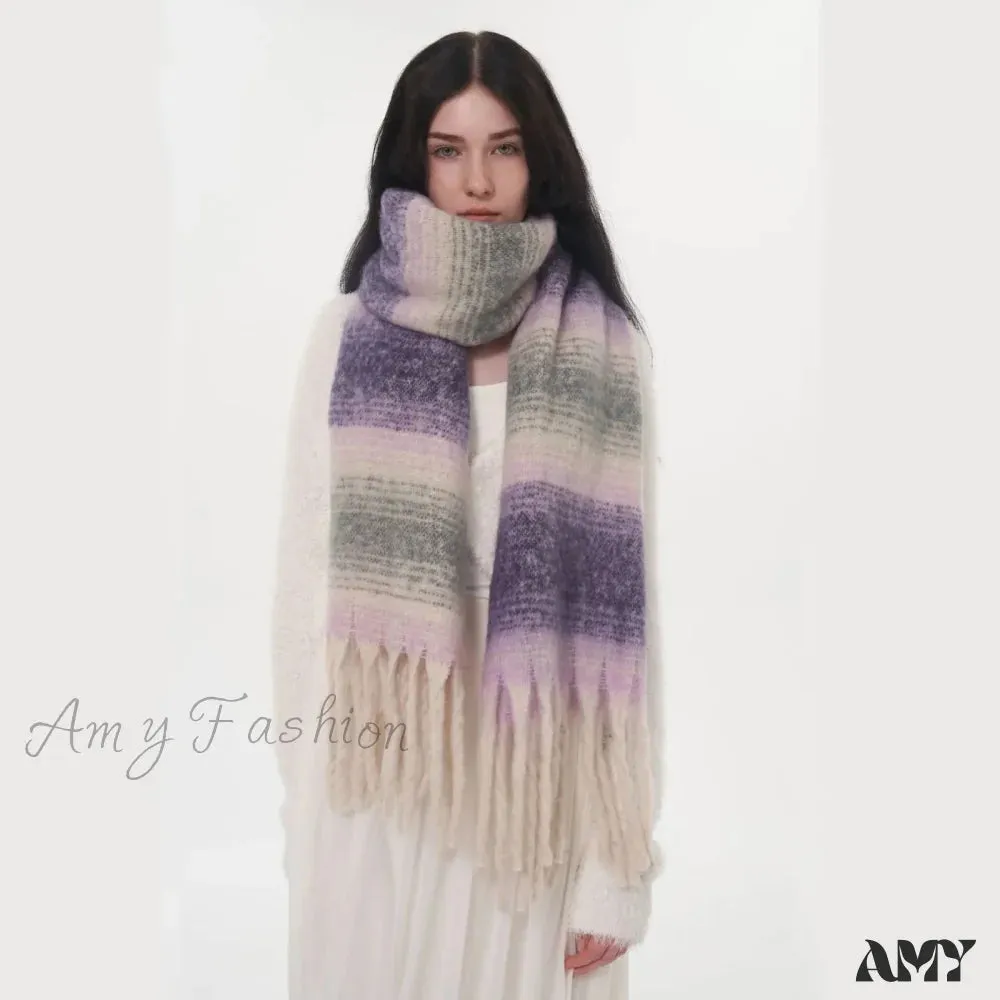 Cashmere Color Block Tassel Muffler Scarf