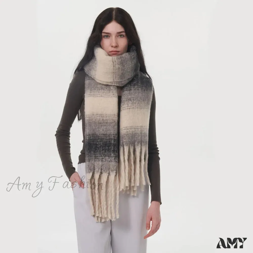 Cashmere Color Block Tassel Muffler Scarf