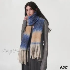 Cashmere Color Block Tassel Muffler Scarf