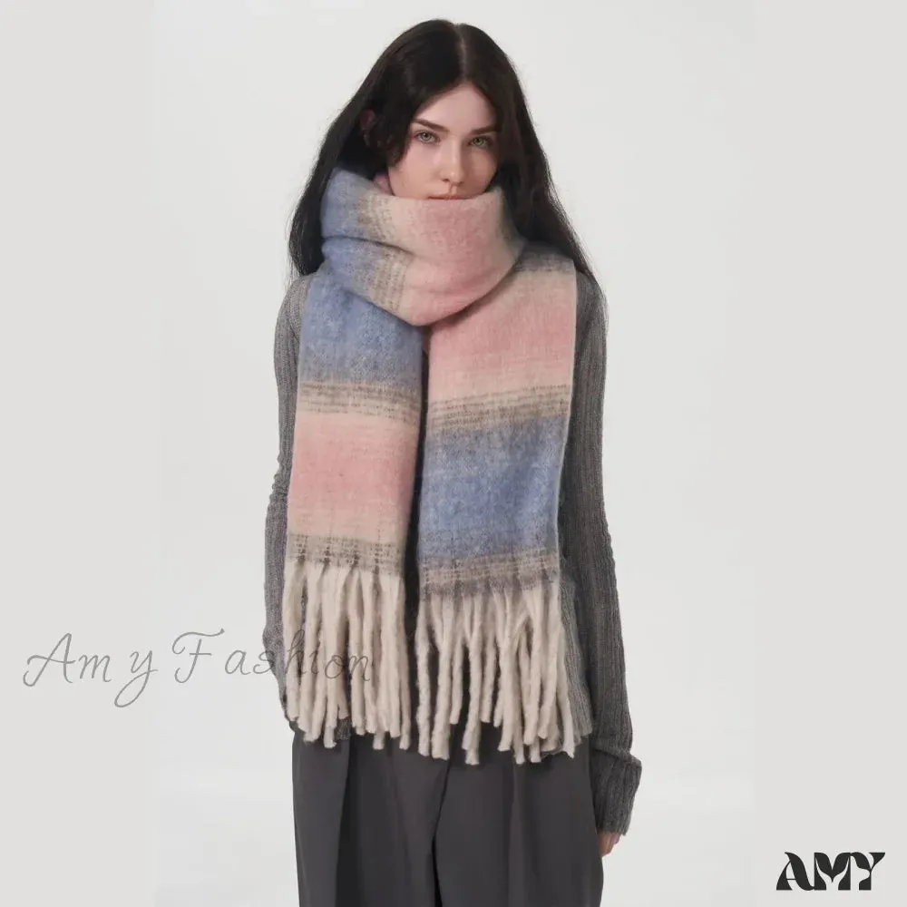 Cashmere Color Block Tassel Muffler Scarf