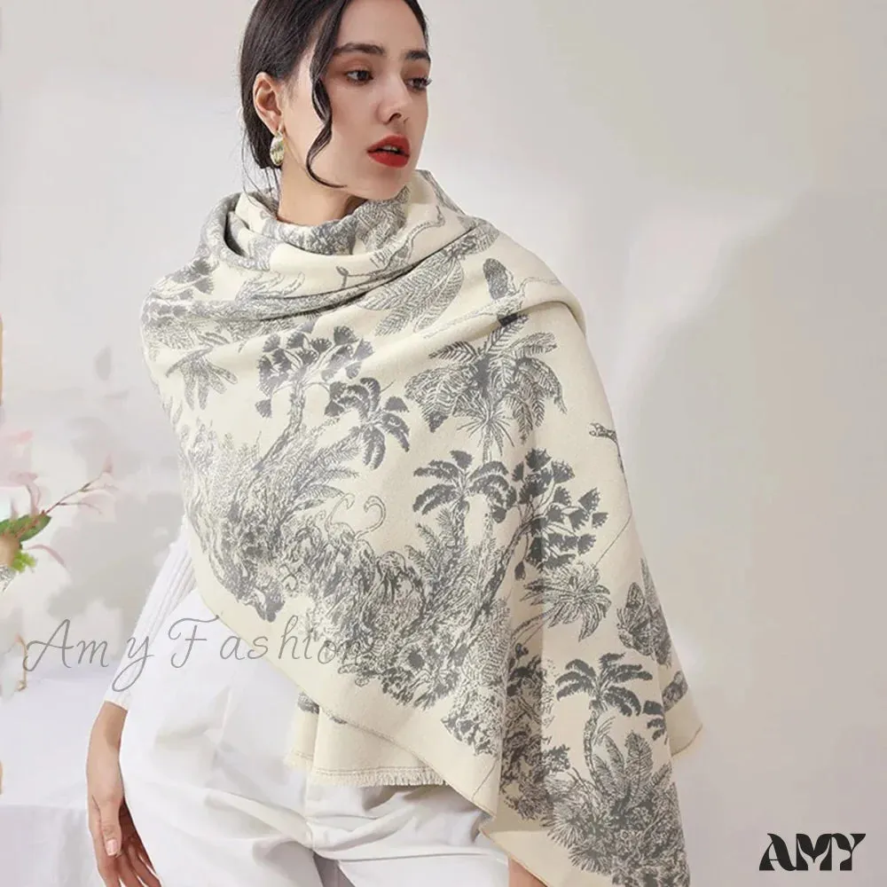 Cashmere Floral Print Winter Blanket Wrap Scarf