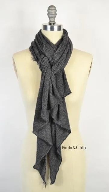 Cashmere Love Scarf - Navy & Heather Grey Micro Stripe