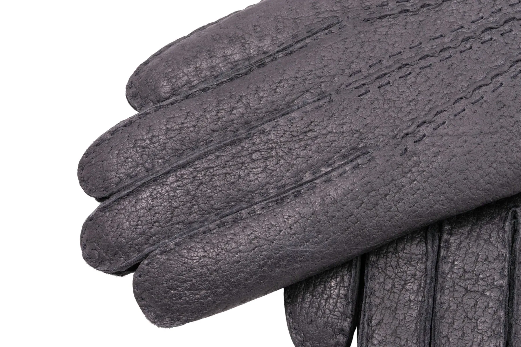 Charcoal Black Rabbit Fur Lined Peccary Gloves