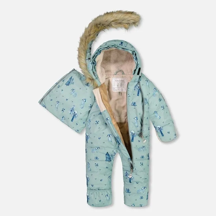 Deux Par Deux One-Piece Baby Snowsuit - Printed Raccoons