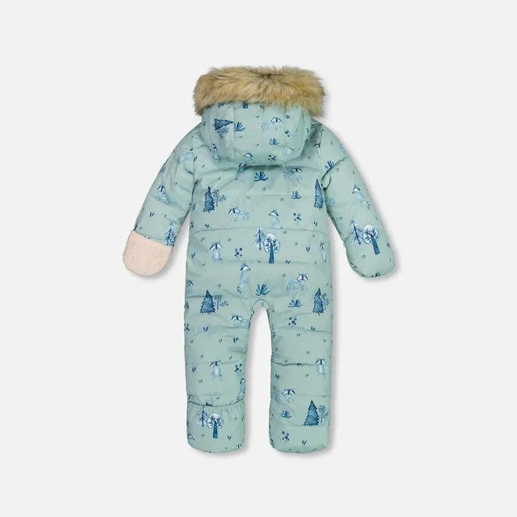 Deux Par Deux One-Piece Baby Snowsuit - Printed Raccoons