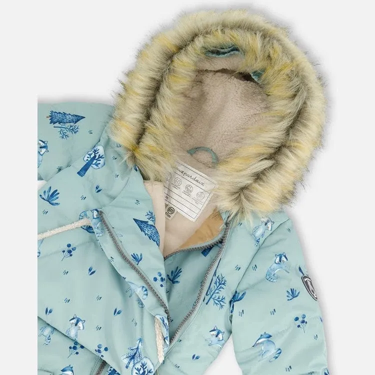 Deux Par Deux One-Piece Baby Snowsuit - Printed Raccoons