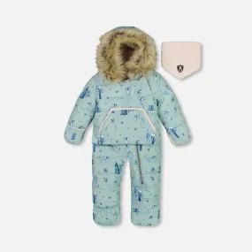 Deux Par Deux One-Piece Baby Snowsuit - Printed Raccoons