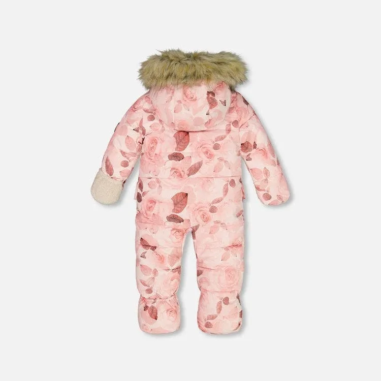 Deux Par Deux One-Piece Baby Snowsuit - Printed Tonal Rose