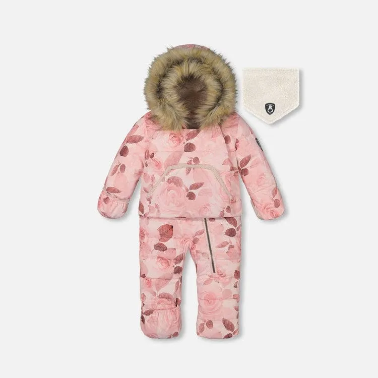 Deux Par Deux One-Piece Baby Snowsuit - Printed Tonal Rose