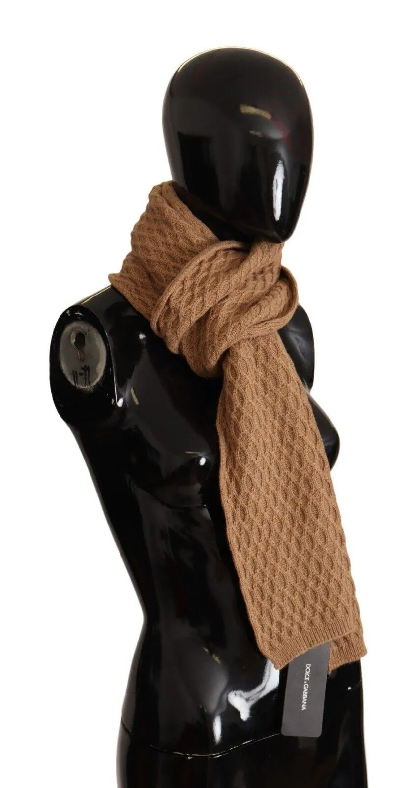 Dolce & Gabbana Dark Brown Wrap Shawl Knitted Camel Scarf