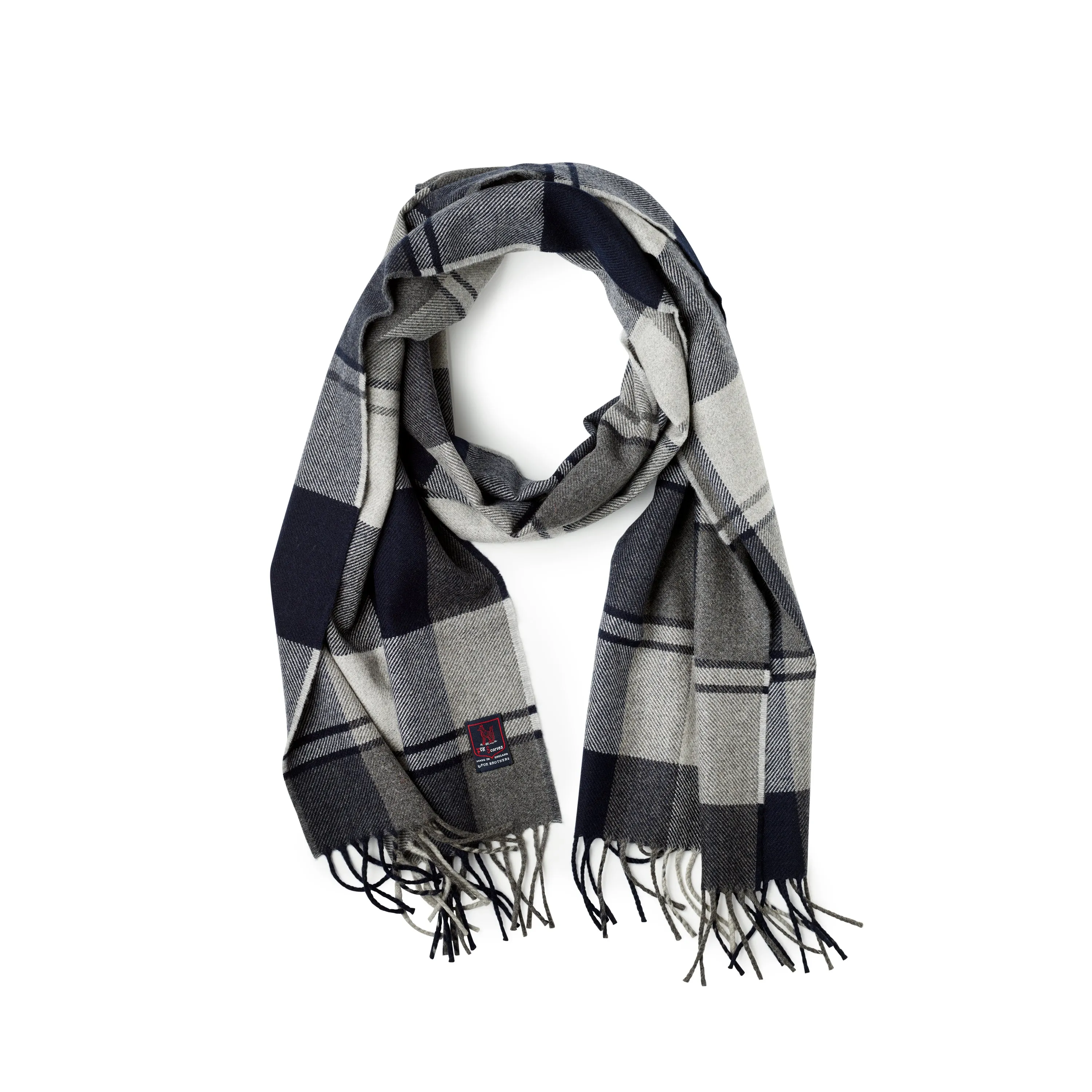 Fox Grey and Navy Check Cashmere & Merino Wool Scarf