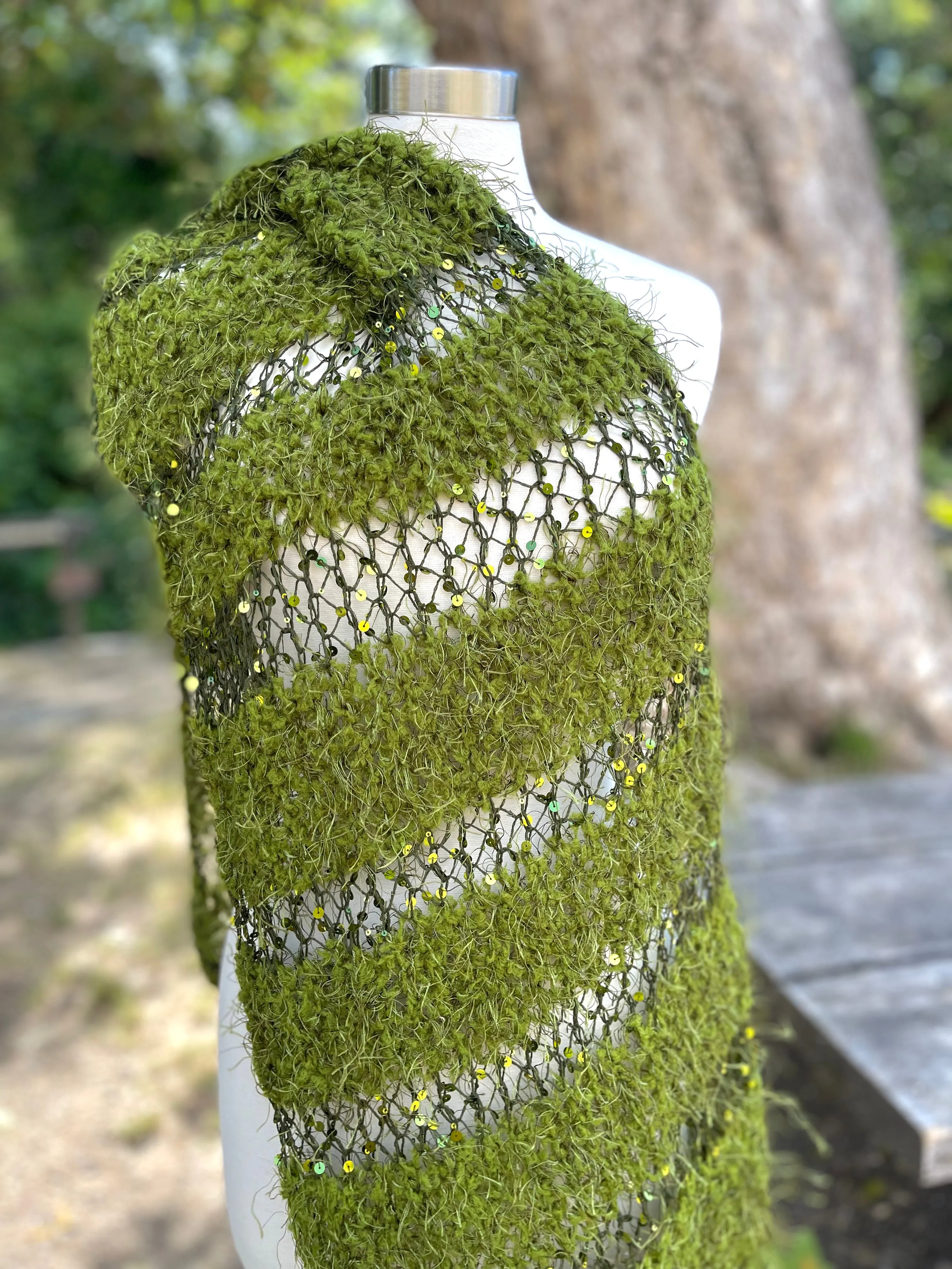 Green Handmade Openwork Knitted Scarf for Wedding