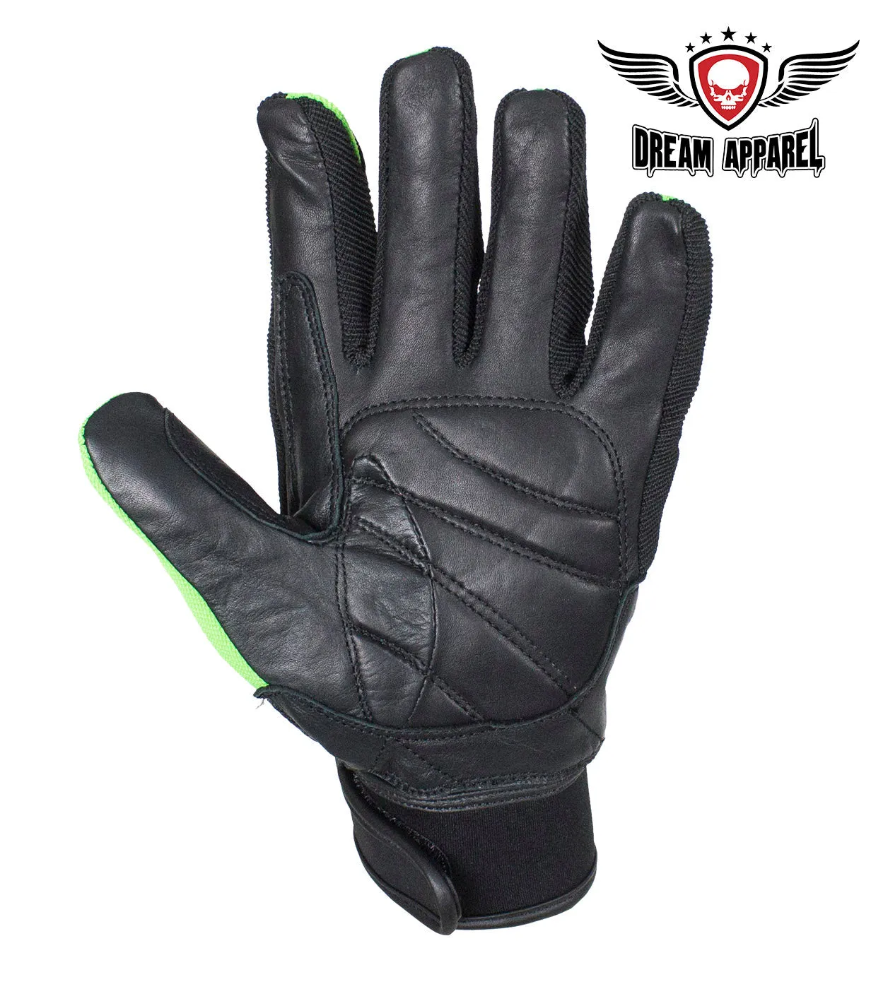 Green/Black Leather Motorcycle Gloves