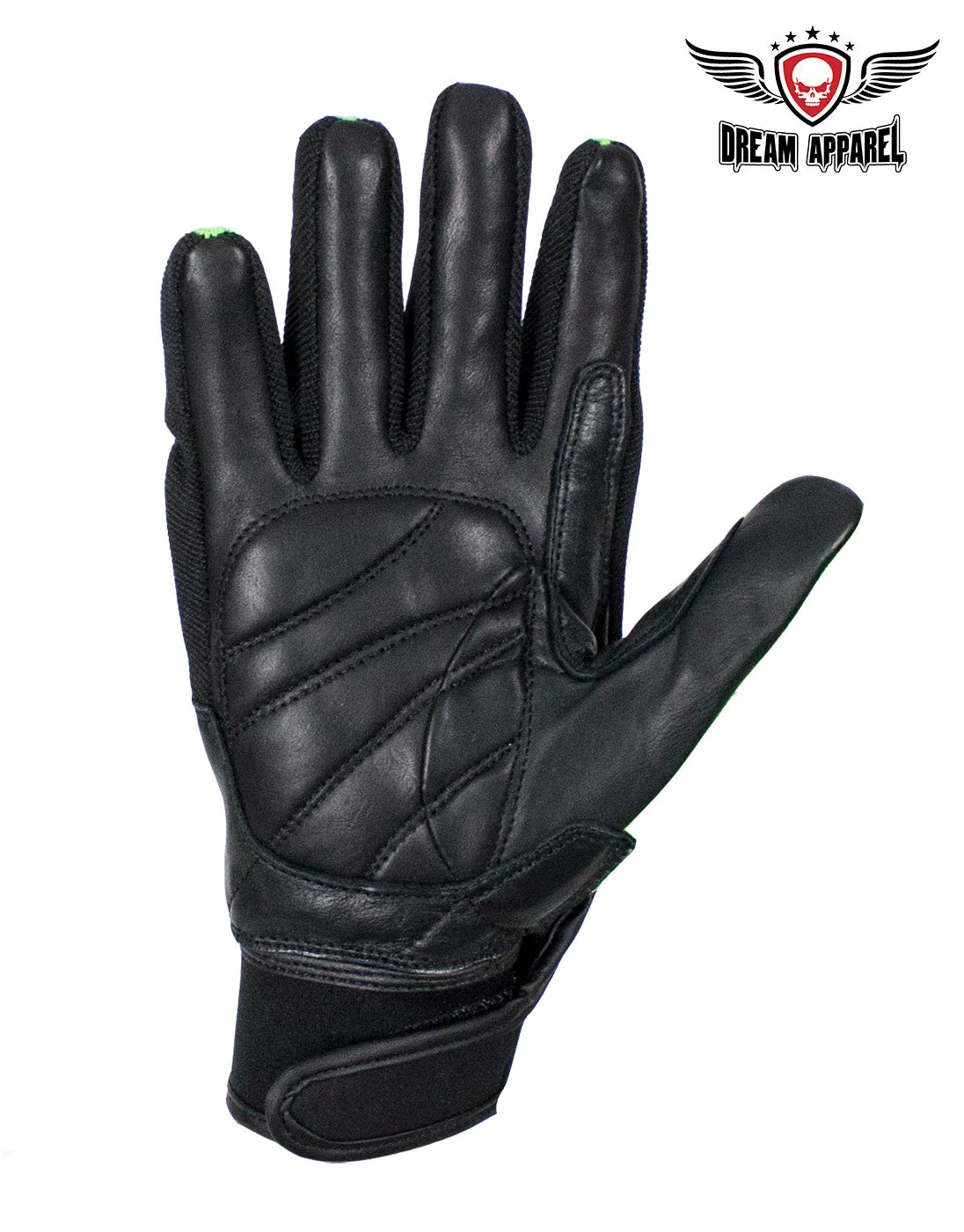 Green/Black Leather Motorcycle Gloves