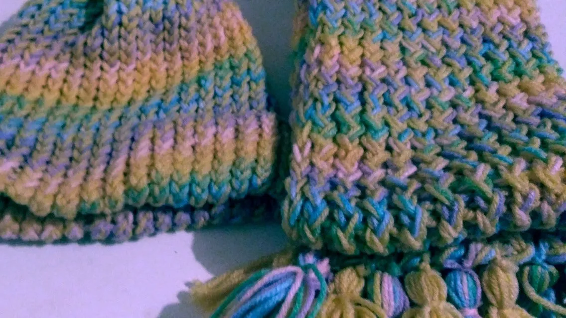 Handmade Beanie n Scarves Sets of Baby Blues, Greens, Yellows and Pink Mix Colors