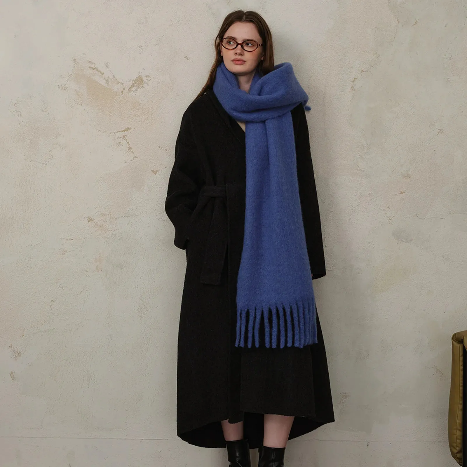 Homemade Classic Wool Blend Solid Tassel Women Winter Warm Thick Scarf