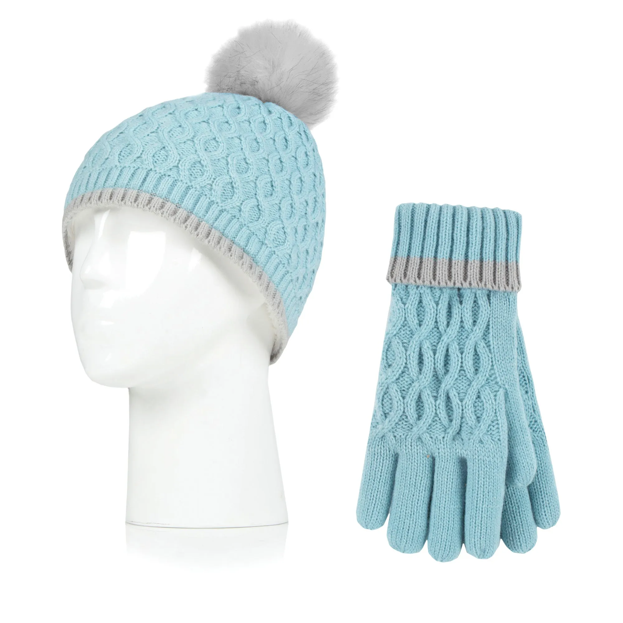 Kids Ice Palace Pom Pom Hat & Gloves - Blue