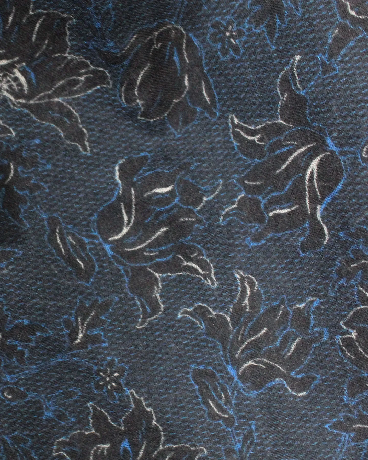 Kiton Scarf Black Royal Blue Floral Design - Luxury Cashmere Silk Shawl