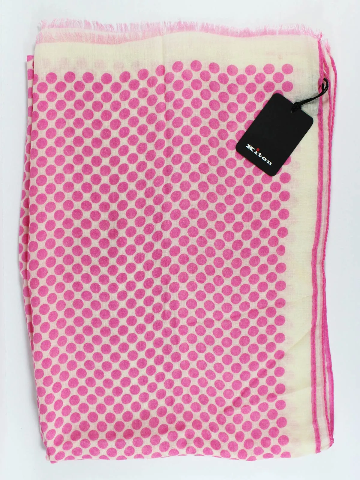 Kiton Scarf White Pink Polka Dots - Cashmere Silk Shawl BLACK FRIDAY SALE