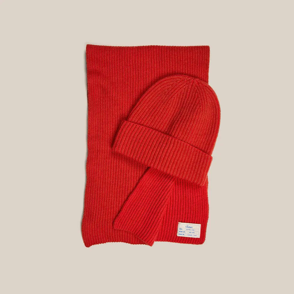 Knitted Merino Scarf - Red