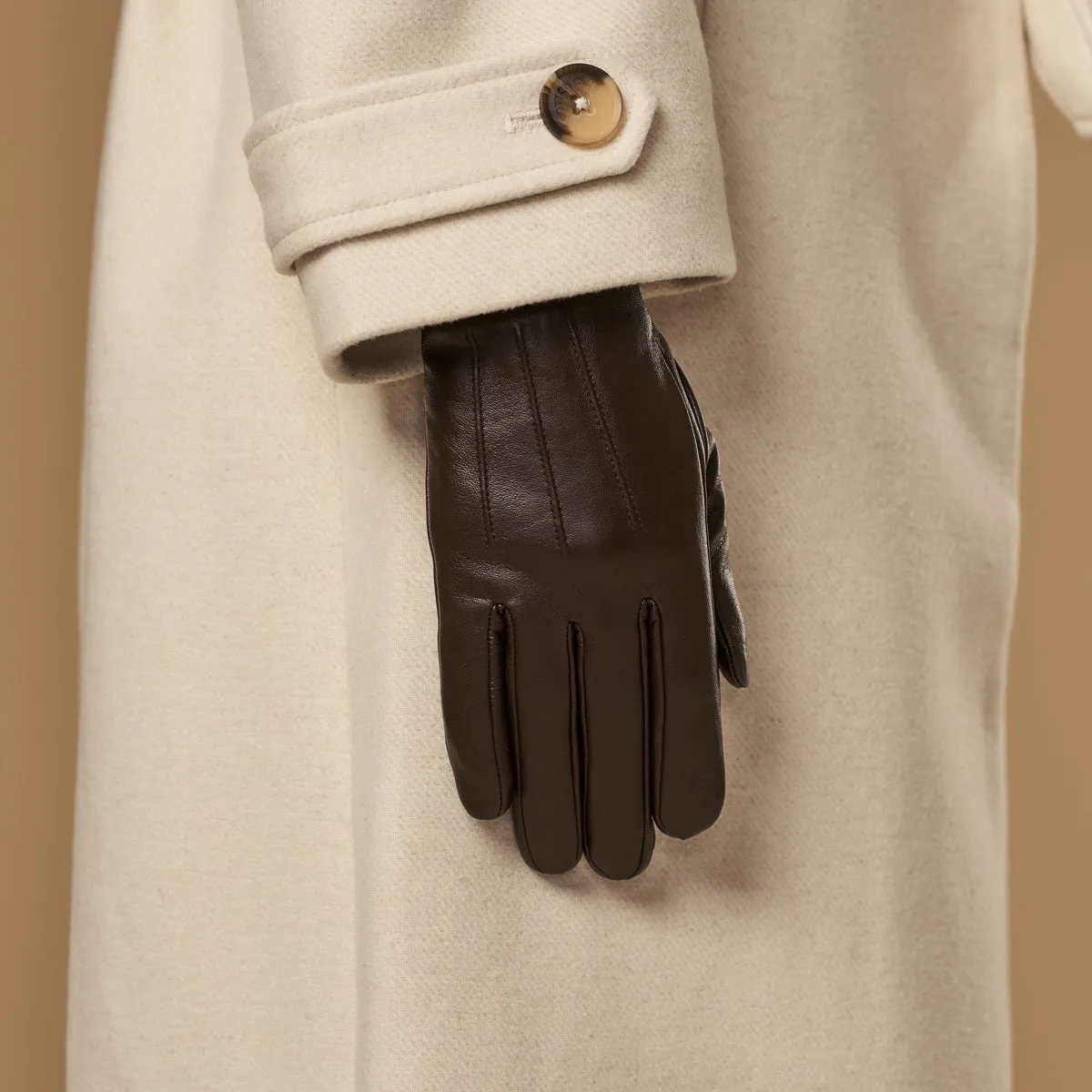 Lily (dark brown) - sheepskin leather gloves with warm fleece lining & touchscreen feature