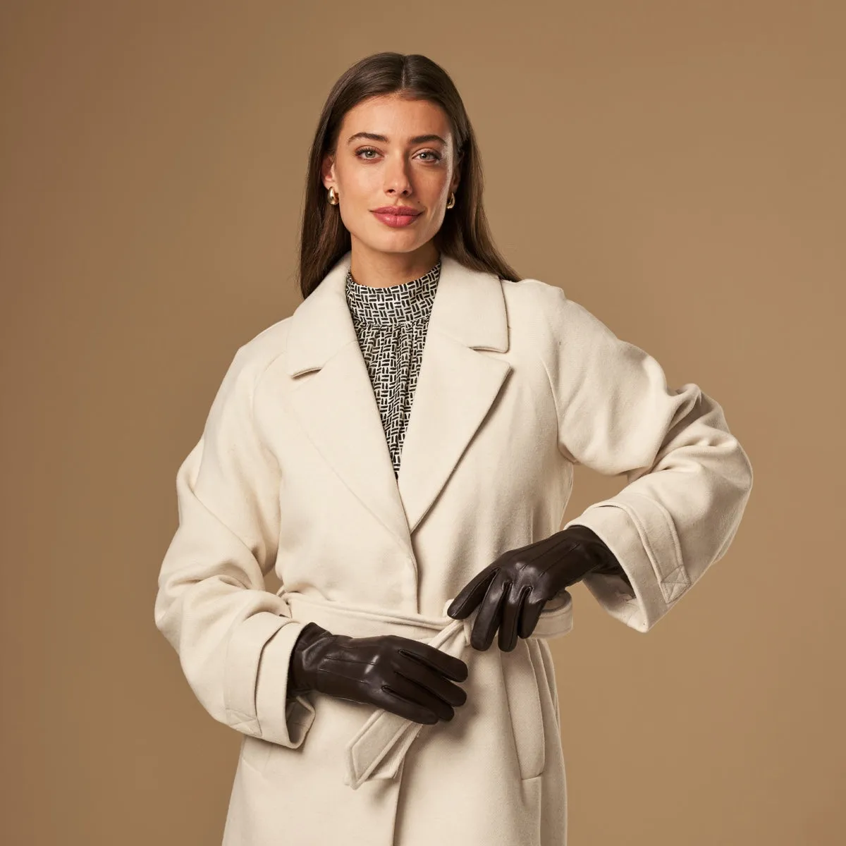 Lily (dark brown) - sheepskin leather gloves with warm fleece lining & touchscreen feature