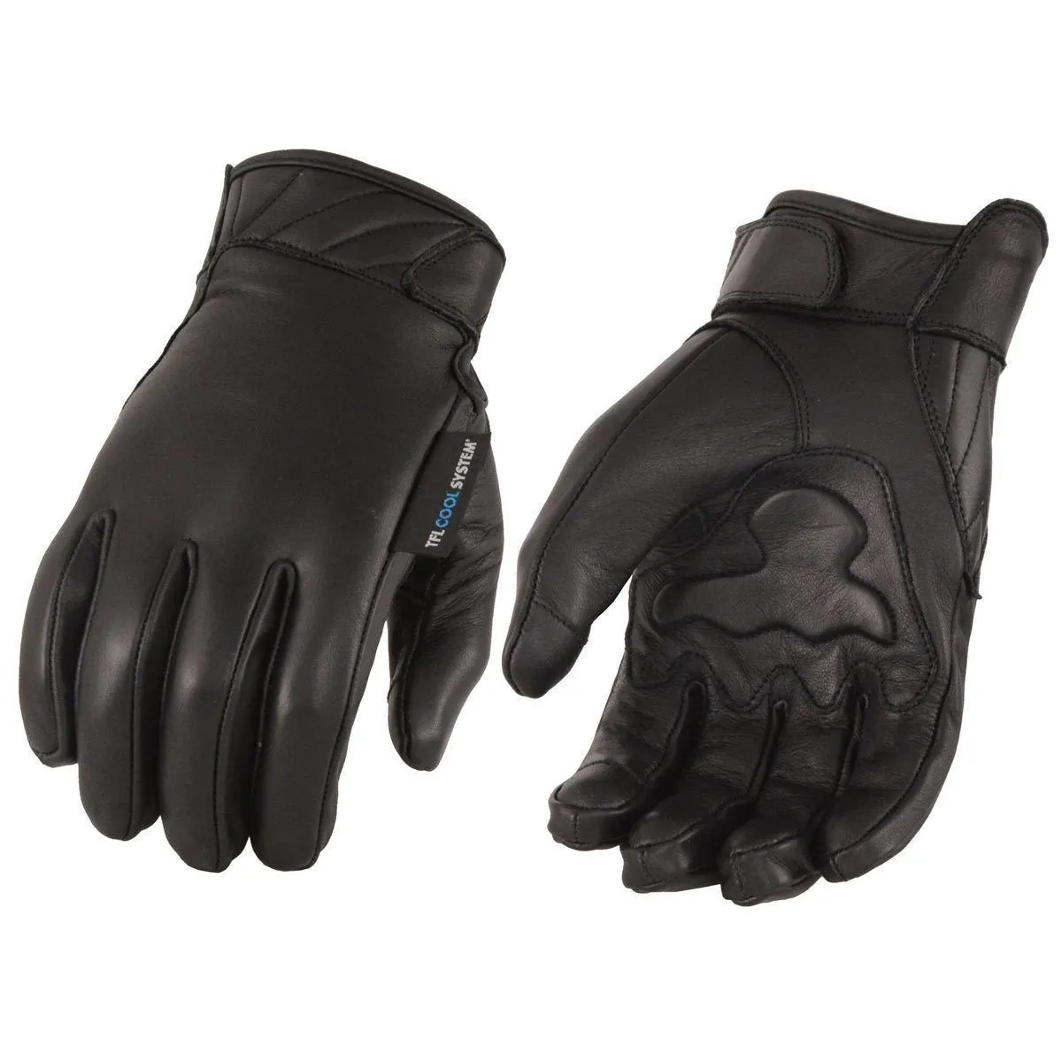 Milwaukee Leather MG7502 Men's Black Leather ‘Cool-Tec’ with i-Touch Screen Compatible Gel Palm Motorcycle Hand Gloves