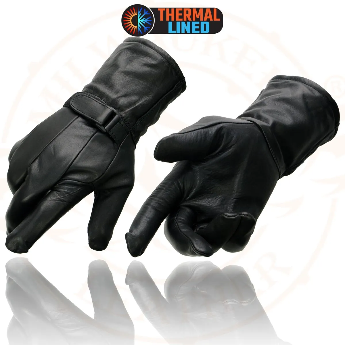 Milwaukee Leather MG7505 Men's Black Gauntlet Leather Winter Motorcycle Hand Gloves