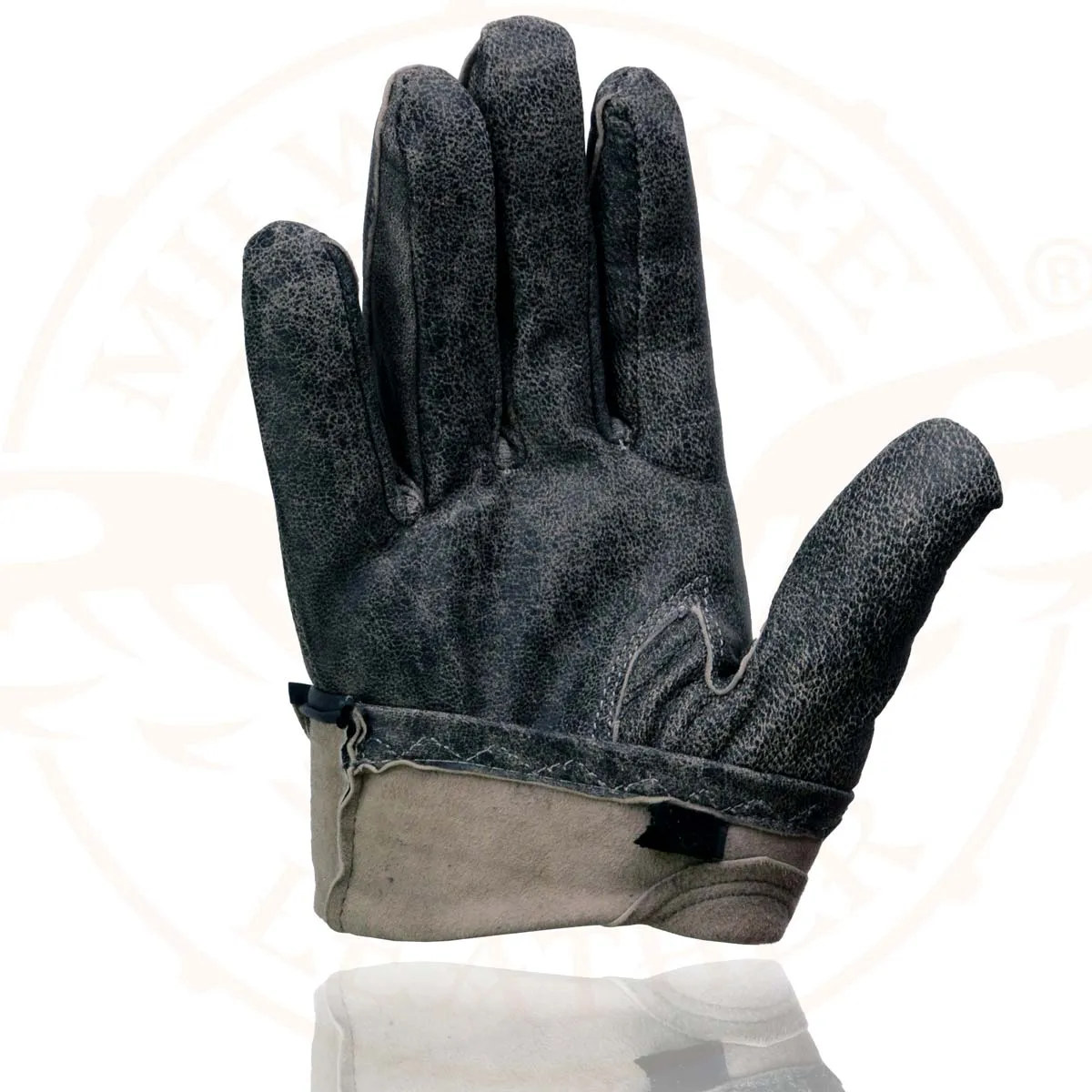 Milwaukee Leather MG7507 Men's Grey Perforated Leather Full Finger Motorcycle Hand Gloves W/ Breathable ‘Open Knuckle’