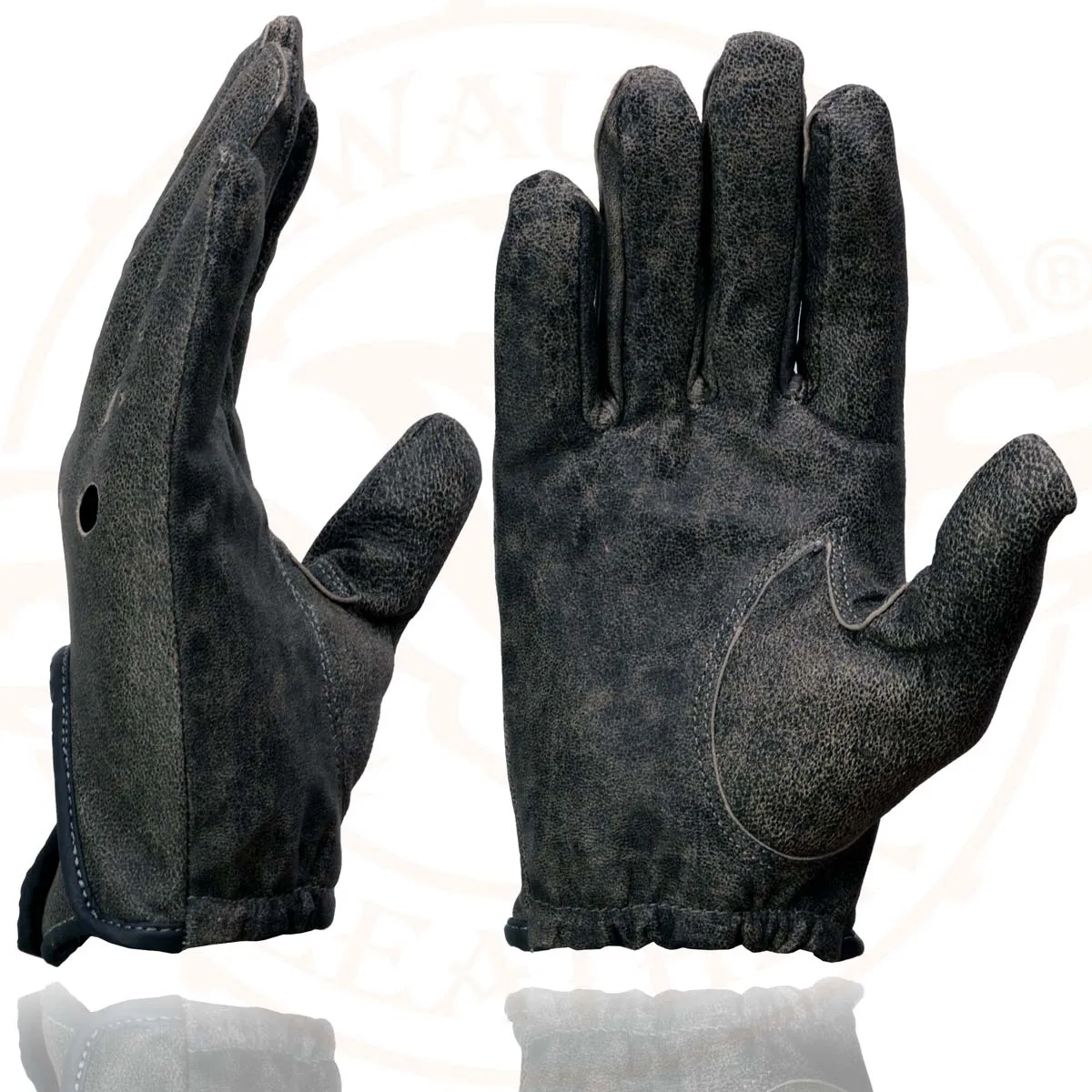 Milwaukee Leather MG7507 Men's Grey Perforated Leather Full Finger Motorcycle Hand Gloves W/ Breathable ‘Open Knuckle’