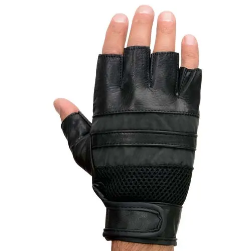 Milwaukee Leather MG7548 Men's Black Leather Mesh Gel Palm Fingerless Reflective Motorcycle Gloves