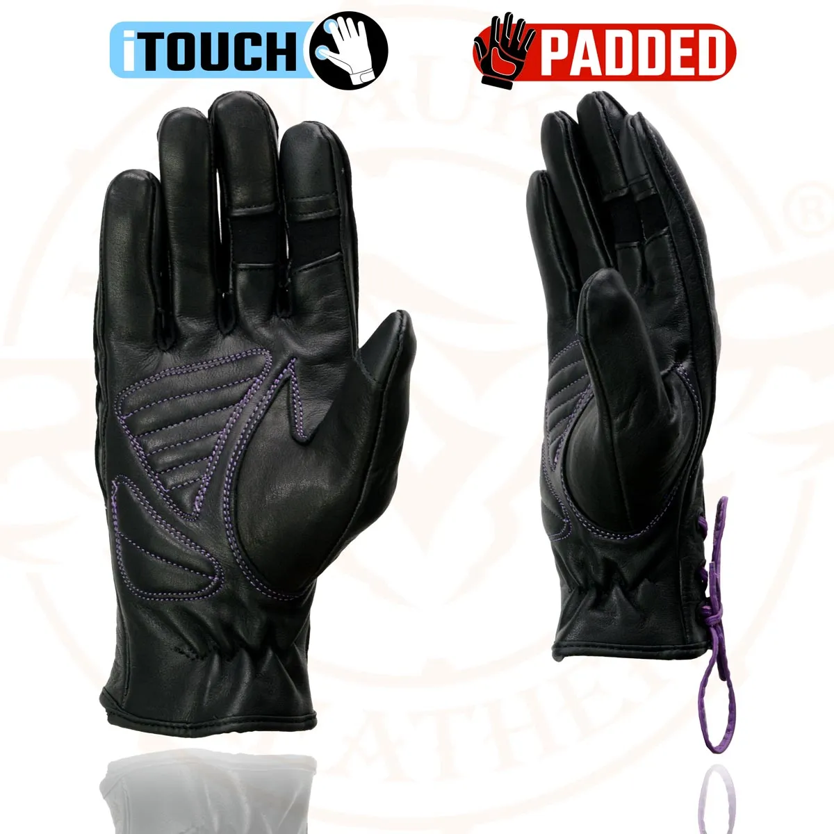 Milwaukee Leather MG7771 Women's Black/ Purple ’I - Touchscreen Compatible’ Laced Wrist Motorcycle Hand Gloves W/ Gel Palm