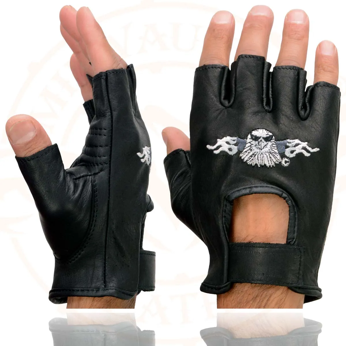 Milwaukee Leather SH352 Men's Black Leather Gel Padded Palm Fingerless