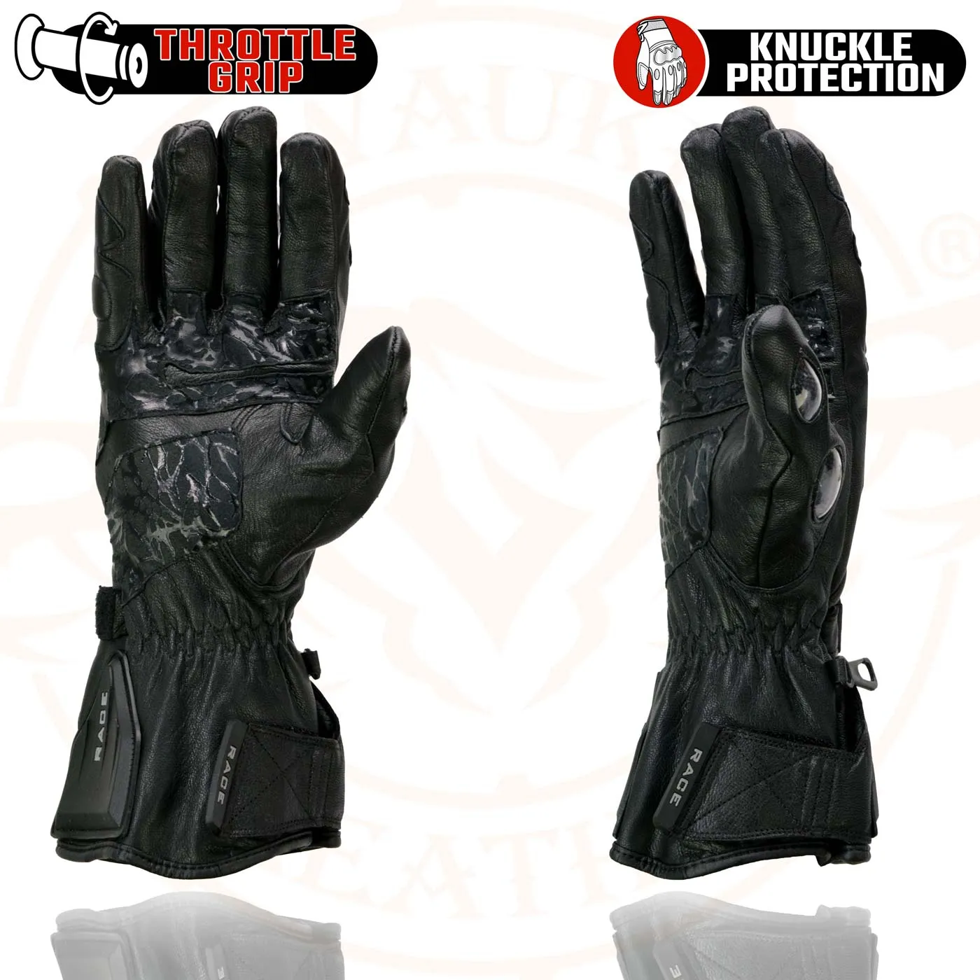 Milwaukee Leather SH717 Men's Black Leather Gauntlet Racing Motorcycle