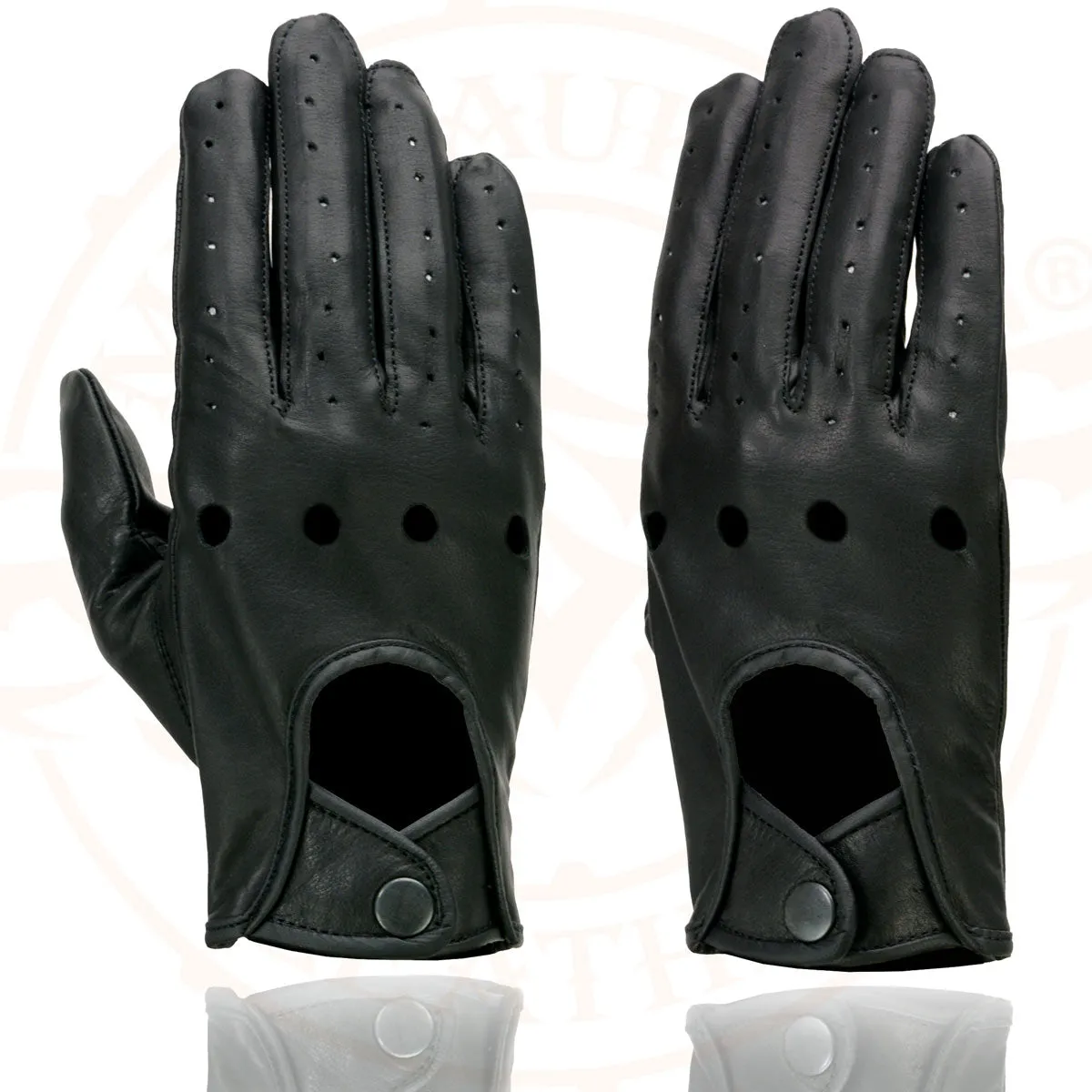 Milwaukee Leather SH729 Men's Black Perforated Leather Full Finger Motorcycle Hand Gloves W/ Breathable ‘Open Knuckle’