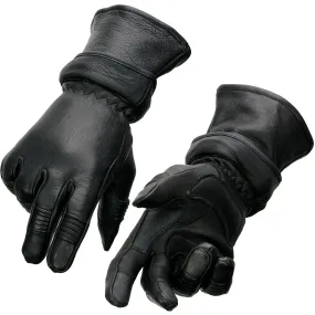 Milwaukee Leather SH870 Women's Black Deerskin Leather Gauntlet Gloves with Gel Palm