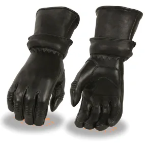 Milwaukee Leather SH870 Women's Black Deerskin Leather Gauntlet Gloves with Gel Palm