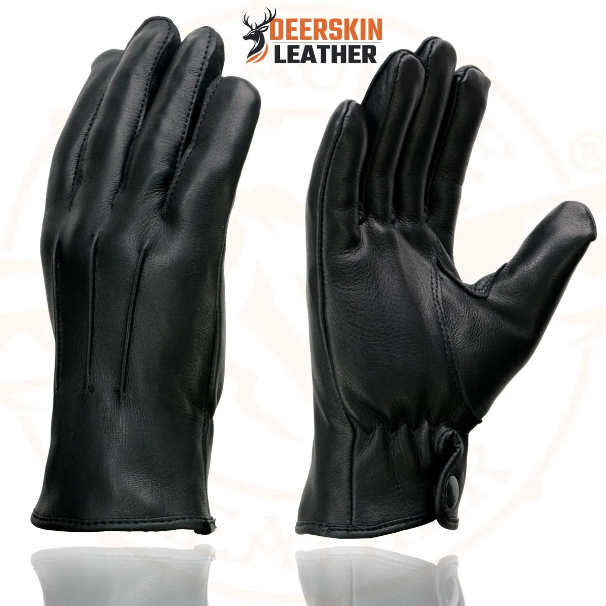 Milwaukee Leather SH875 Men's Black Thermal Lined Deerskin Motorcycle Hand Gloves W/ Snap Wrist Closure