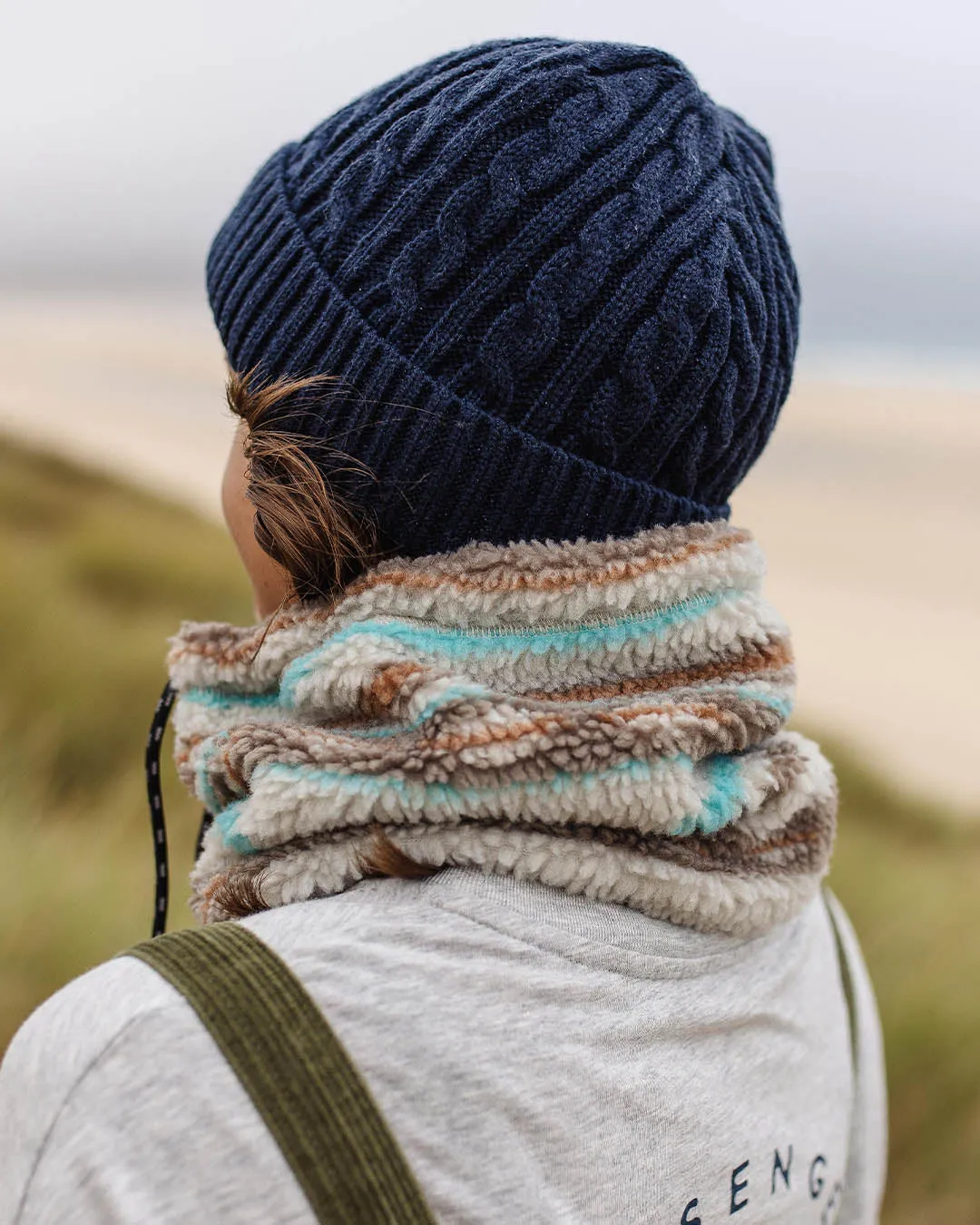 Mulled Sherpa Fleece Snood - Warm Ivory Geo Pattern