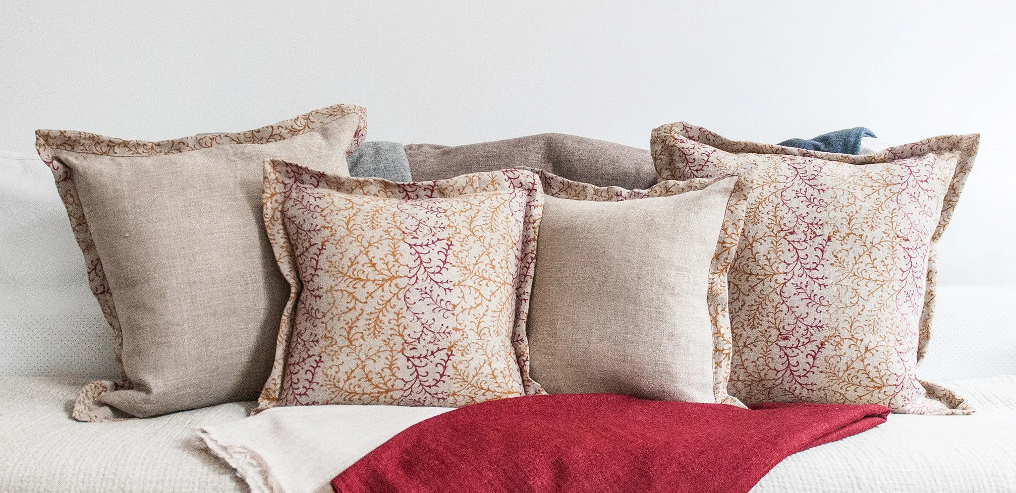 Natural Linen Scatter Cushions with Twining Branches