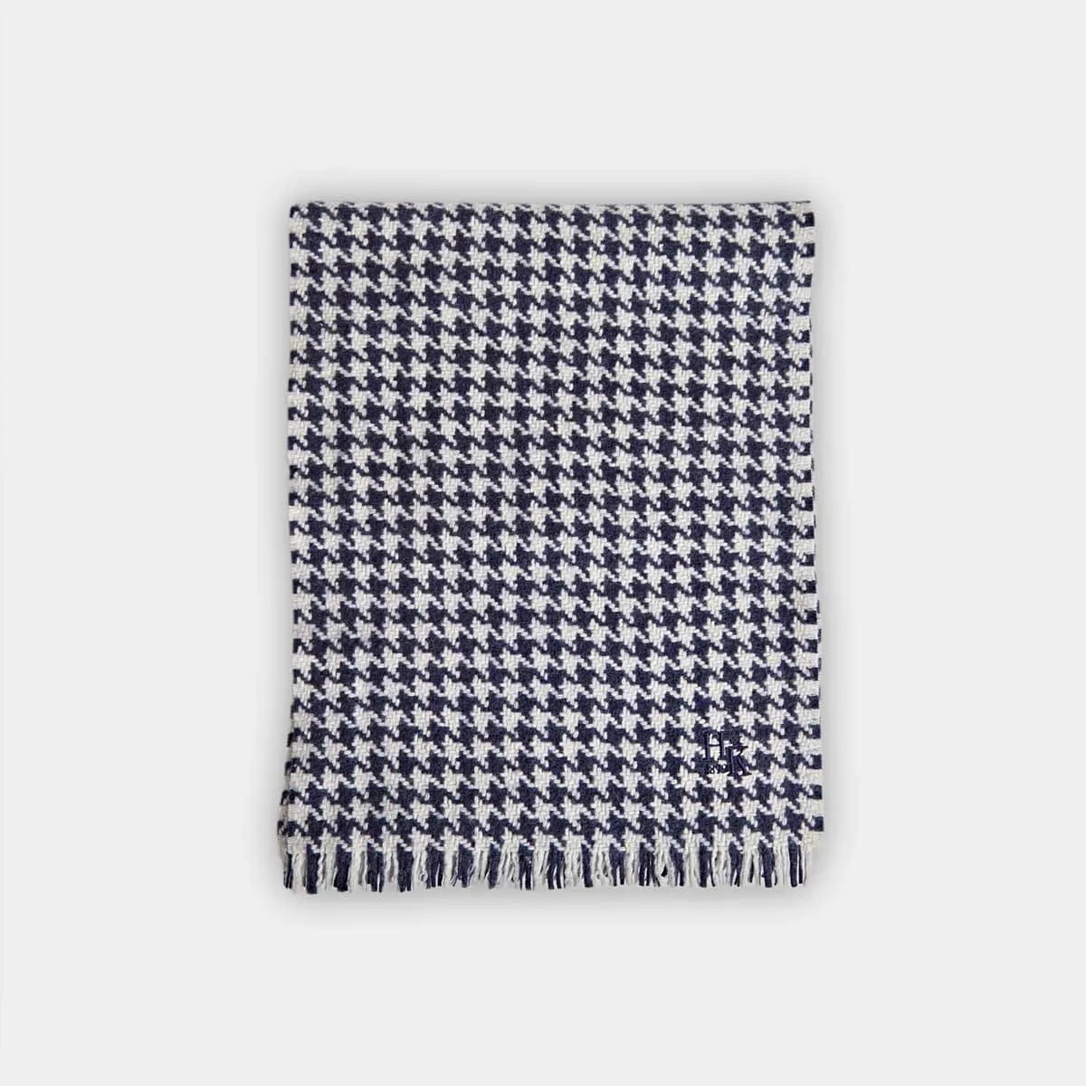 Navy Houndstooth Deluxe 4-Ply Cashmere Scarf