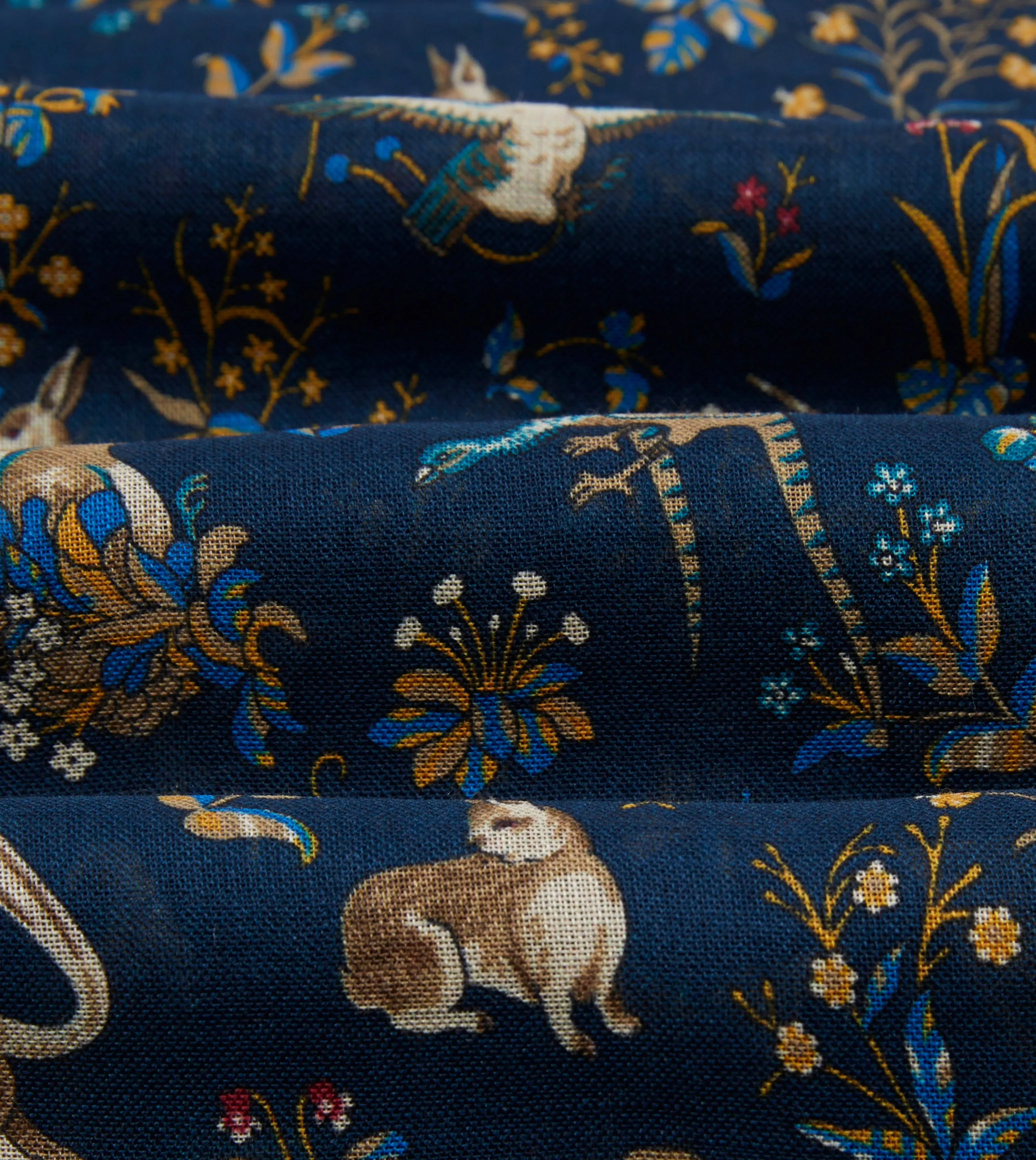 Navy Unicorn Print Wool-Silk Scarf